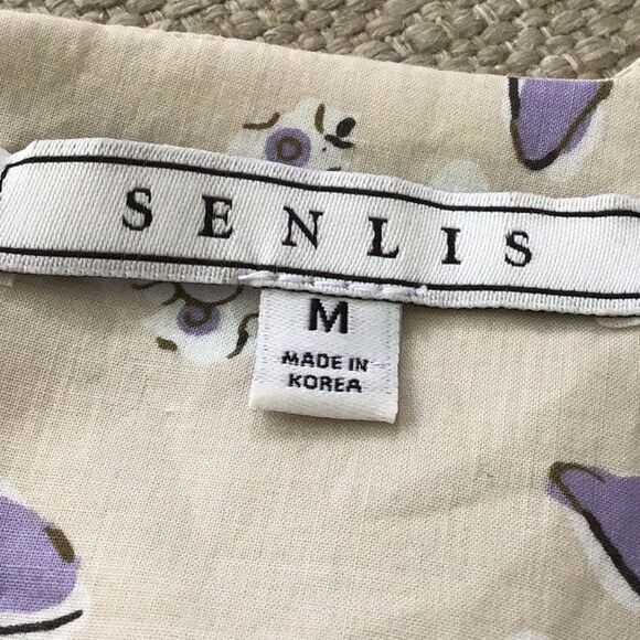 Senlis Anthropologie 100% Cotton Purple Cream Floral Puff Sleeve Blouse - Picture 14 of 15